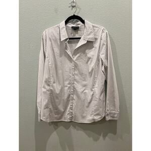 Worthington White w/ Grey Pinstripes Collared Button Down Shirt Woman Size 18